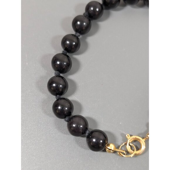 Vintage Black Glass Round 8mm Bead Knotted Bracelet Classic Retro 7 inches - Picture 6 of 11